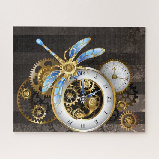 Steampunkuhr mit mechanischer Libelle Puzzle (Horizontal)