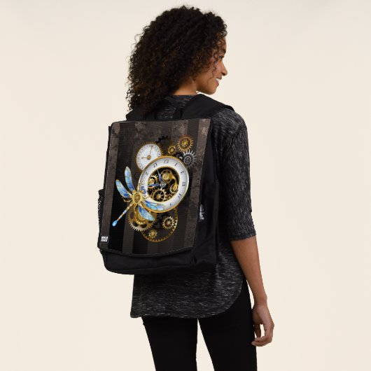 Steampunkuhr mit mechanischer Libelle Rucksack (Ausgewaschen)