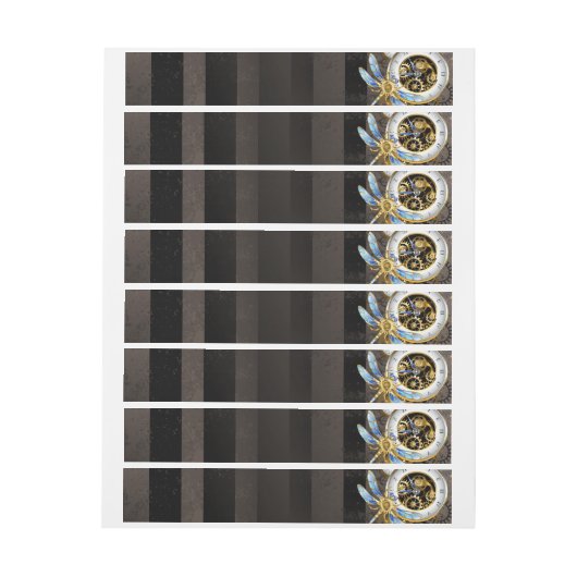 Steampunkuhr mit mechanischer Libelle Rundum-Adressaufkleber (Bogen)