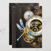 Steampunkuhr mit mechanischer Libelle Save The Date (Vorne/Hinten)