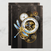 Steampunkuhr mit mechanischer Libelle Save The Date (Vorne/Hinten)