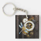 Steampunkuhr mit mechanischer Libelle Schlüsselanhänger (Vorderseite)