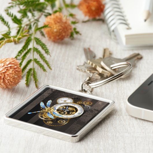 Steampunkuhr mit mechanischer Libelle Schlüsselanhänger (Seite)