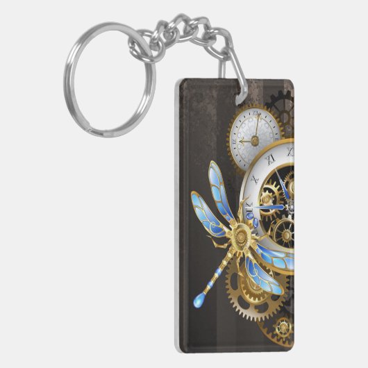 Steampunkuhr mit mechanischer Libelle Schlüsselanhänger (Vorderseite links)