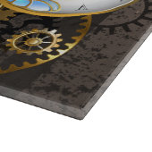 Steampunkuhr mit mechanischer Libelle Schneidebrett (Ecke)