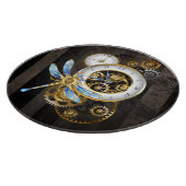 Steampunkuhr mit mechanischer Libelle Schneidebrett (Ecke)