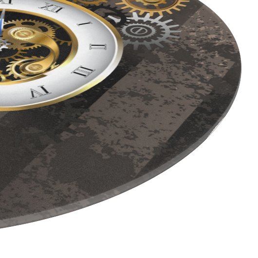 Steampunkuhr mit mechanischer Libelle Schneidebrett (Ecke)