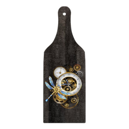 Steampunkuhr mit mechanischer Libelle Schneidebrett (Vorderseite)
