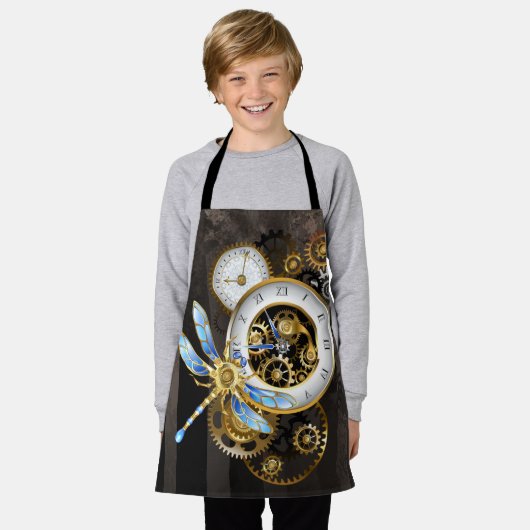 Steampunkuhr mit mechanischer Libelle Schürze (Getragen)