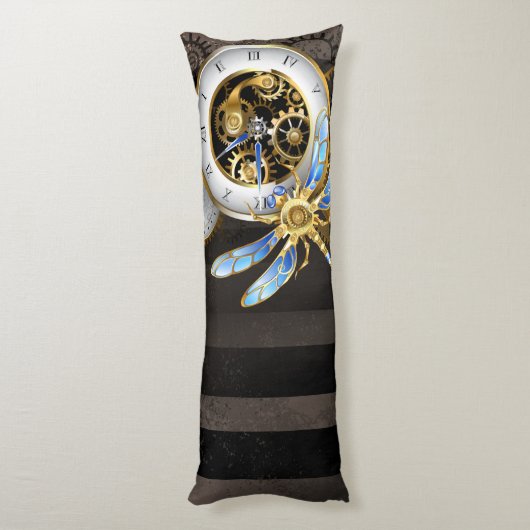 Steampunkuhr mit mechanischer Libelle Seitenschläferkissen (Rückseite (Vertikal))