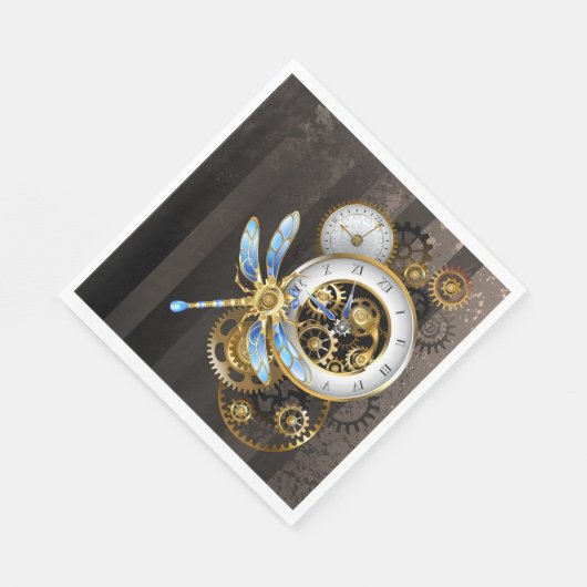 Steampunkuhr mit mechanischer Libelle Serviette (Ecke)