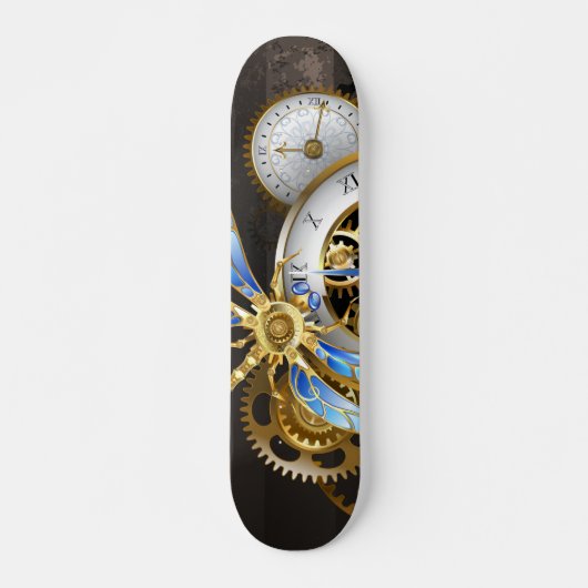 Steampunkuhr mit mechanischer Libelle Skateboard (Vorne)