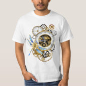 Steampunkuhr mit mechanischer Libelle T-Shirt (Vorderseite)