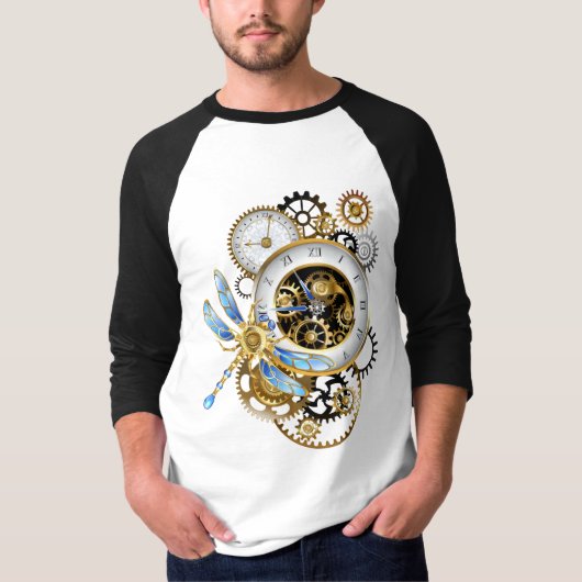 Steampunkuhr mit mechanischer Libelle T-Shirt (Vorderseite)