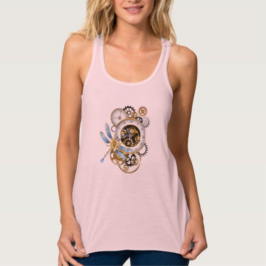 Steampunkuhr mit mechanischer Libelle Tank Top (Vorderseite)