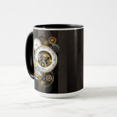 Steampunkuhr mit mechanischer Libelle Tasse (Vorderseite Links)