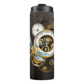 Steampunkuhr mit mechanischer Libelle Thermosbecher (Vorderseite)