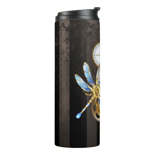 Steampunkuhr mit mechanischer Libelle Thermosbecher (Nach links gedreht)