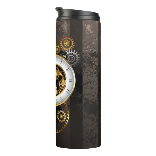 Steampunkuhr mit mechanischer Libelle Thermosbecher (Nach rechts gedreht)