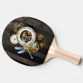 Steampunkuhr mit mechanischer Libelle Tischtennis Schläger (Seitenansicht)