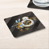 Steampunkuhr mit mechanischer Libelle Untersetzer (angewinkelt)