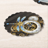 Steampunkuhr mit mechanischer Libelle Untersetzer (angewinkelt)