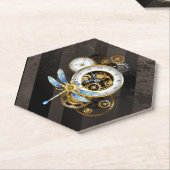 Steampunkuhr mit mechanischer Libelle Untersetzer (angewinkelt)