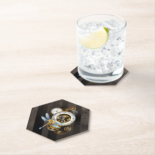 Steampunkuhr mit mechanischer Libelle Untersetzer (Vor Ort)