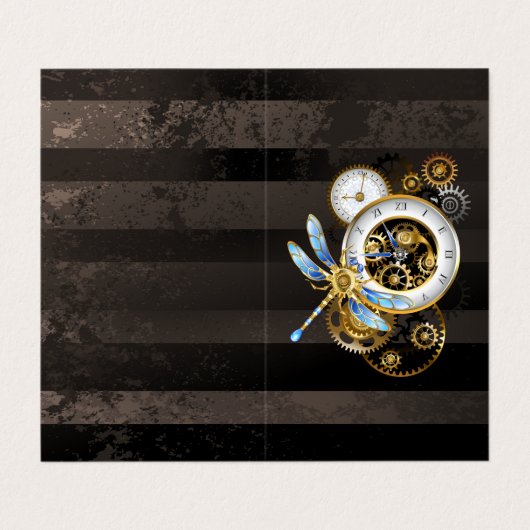 Steampunkuhr mit mechanischer Libelle Visitenkarten (Außenseite Aufgefaltet)