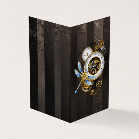 Steampunkuhr mit mechanischer Libelle Visitenkarten (Vorderseite)