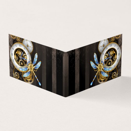 Steampunkuhr mit mechanischer Libelle Visitenkarten (Vorderseite)