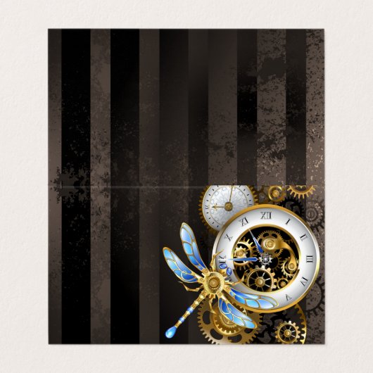 Steampunkuhr mit mechanischer Libelle Visitenkarten (Außenseite Aufgefaltet)