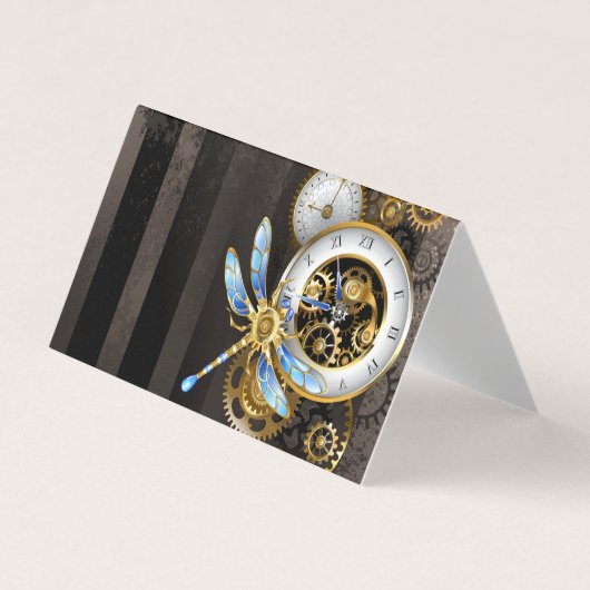 Steampunkuhr mit mechanischer Libelle Visitenkarten (Vorderseite)