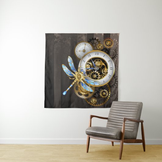 Steampunkuhr mit mechanischer Libelle Wandteppich (Beispiel)