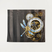 Steampunkuhr mit mechanischer Libelle Wandteppich (Vorderseite (Horizontal))