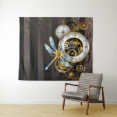 Steampunkuhr mit mechanischer Libelle Wandteppich (Beispiel (Horizontal))