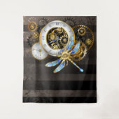 Steampunkuhr mit mechanischer Libelle Wandteppich (Vorderseite)