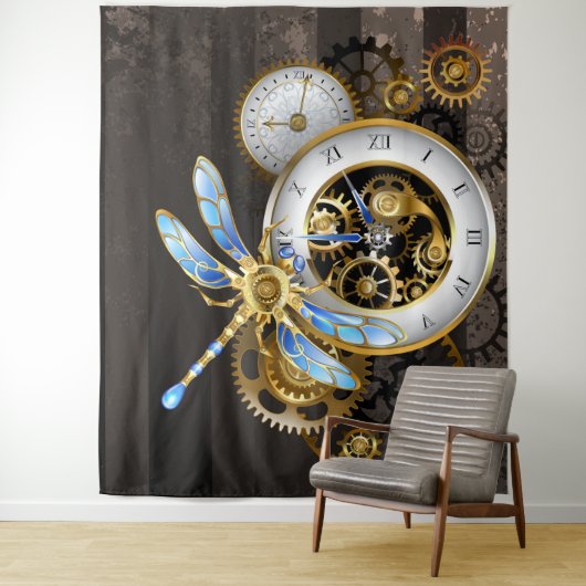 Steampunkuhr mit mechanischer Libelle Wandteppich (Beispiel)