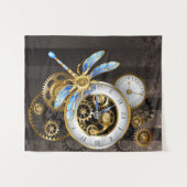 Steampunkuhr mit mechanischer Libelle Wandteppich (Vorderseite (Horizontal))