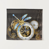 Steampunkuhr mit mechanischer Libelle Wandteppich (Vorderseite (Horizontal))