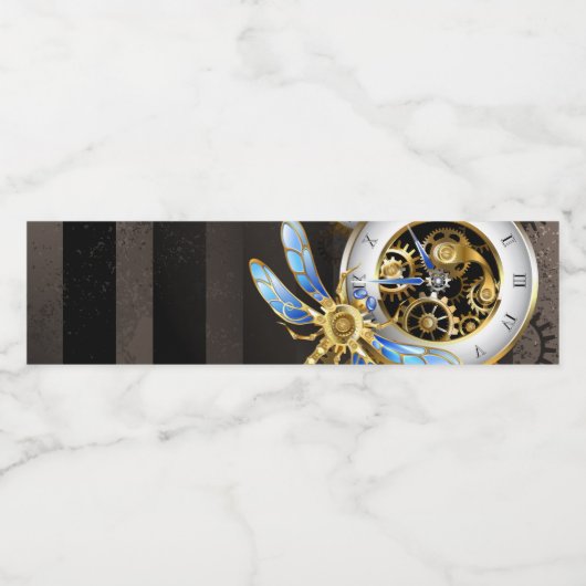 Steampunkuhr mit mechanischer Libelle Wasserflaschenetikett (Einzelnes Label)