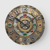 Steampunkuhr, Schmuckuhr, Zodiac, Edelsteine, Vint Runde Wanduhr (Vorderseite)