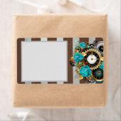 Steampunkuhr und türkisfarbene Rose auf Streifen (Insitu)