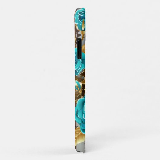 Steampunkuhr und türkisfarbene Rose auf Streifen Case-Mate iPhone Hülle (Hinten/Rechts)