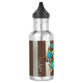 Steampunkuhr und türkisfarbene Rose auf Streifen Edelstahlflasche (Links)