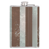 Steampunkuhr und türkisfarbene Rose auf Streifen Flachmann (Rückseite)