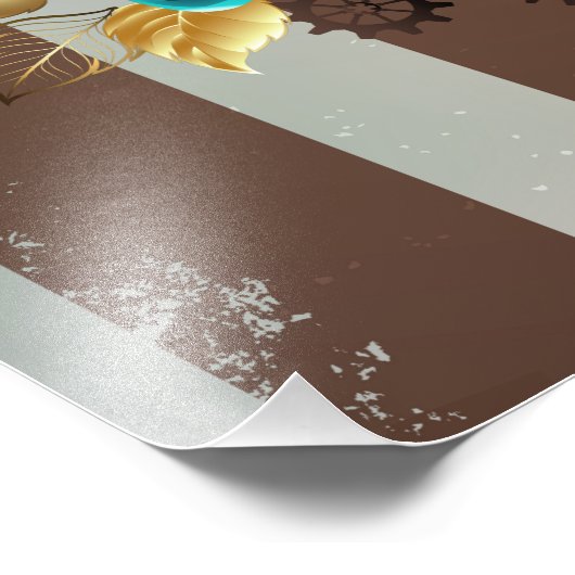 Steampunkuhr und türkisfarbene Rose auf Streifen Fotodruck (Ecke)