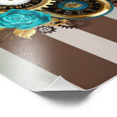 Steampunkuhr und türkisfarbene Rose auf Streifen Fotodruck (Ecke)