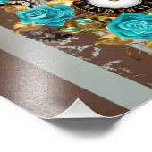 Steampunkuhr und türkisfarbene Rose auf Streifen Fotodruck (Ecke)