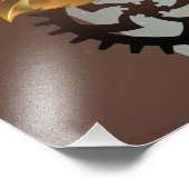 Steampunkuhr und türkisfarbene Rose auf Streifen Fotodruck (Ecke)